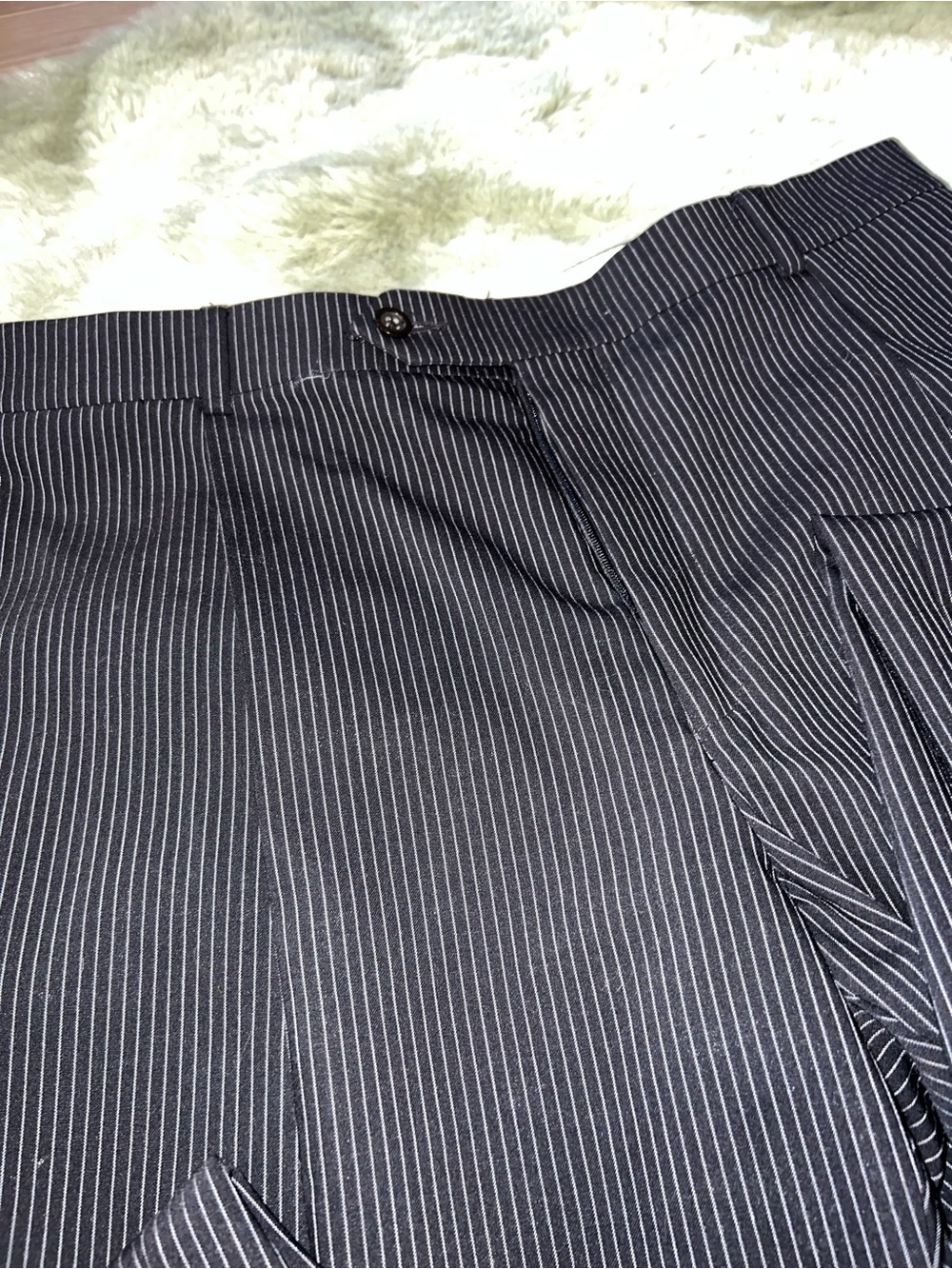 Oscar de la Renta Black Pinstripe Men's Dress Pants - Picture 2 of 6